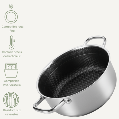 BarzeelPro™ Casserole en Titane Pur 24cm avec Couvercle – Idéale Famille & Mijotés