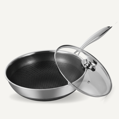 BarzeelPro™ Wok Martelé en Titane Pur 30cm avec Couvercle – Non-Toxique & Induction