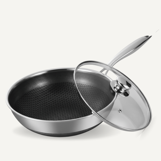 BarzeelPro™ Wok Martelé en Titane Pur 30cm avec Couvercle – Non-Toxique & Induction